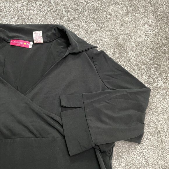 Liz Lange Maternity Midi Dress Womens Large Black Stretch Long Sleeve V-Neck - Picture 10 of 16